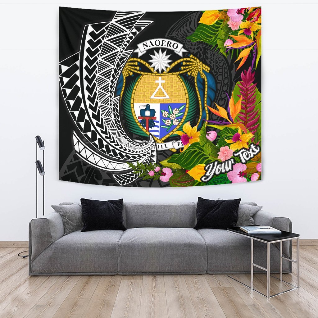 Nauru Tapestrys - Custom Personalised Seal Spiral Polynesian Patterns Wall Tapestry - Nauru Large 104" x 88" Black - Polynesian Pride
