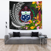 Samoa Tapestrys - Seal Spiral Polynesian Patterns Wall Tapestry - Samoa Large 104" x 88" Black - Polynesian Pride