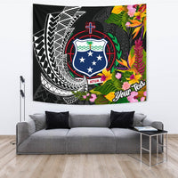 Samoa Tapestrys - Custom Personalised Seal Spiral Polynesian Patterns Wall Tapestry - Samoa Large 104" x 88" Black - Polynesian Pride
