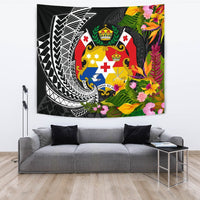 Tonga Tapestrys - Seal Spiral Polynesian Patterns Wall Tapestry - Tonga Large 104" x 88" Black - Polynesian Pride