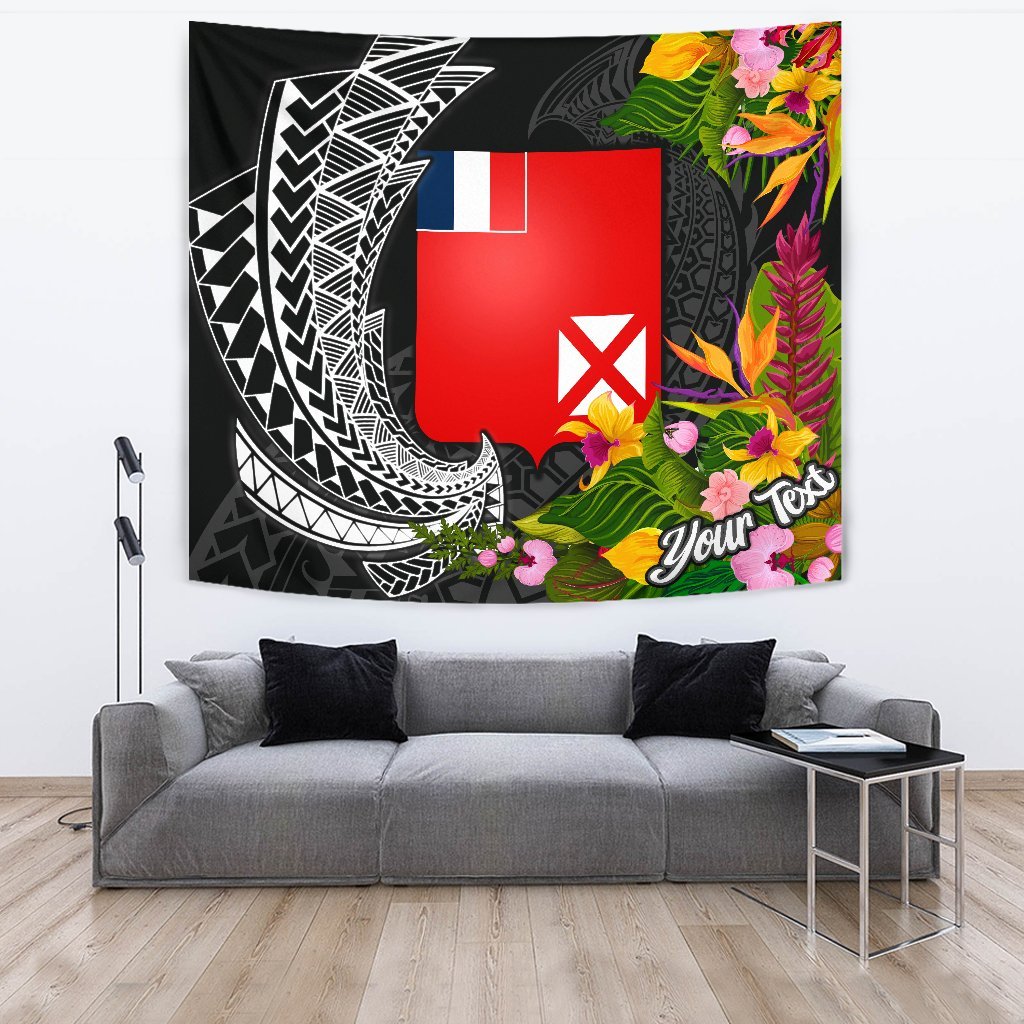 Wallis and Futuna Tapestrys - Custom Personalised Seal Spiral Polynesian Patterns Wall Tapestry - Wallis and Futuna Large 104" x 88" Black - Polynesian Pride