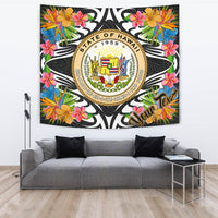 Hawaii Tapestrys - Custom Personalised Tropical Flowers Style Wall Tapestry - Hawaii Large 104" x 88" Black - Polynesian Pride