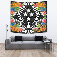 Kosrae State Tapestrys - Custom Personalised Tropical Flowers Style Wall Tapestry - Kosrae State Large 104" x 88" Black - Polynesian Pride