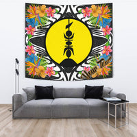New Caledonia Tapestrys - Custom Personalised Tropical Flowers Style Wall Tapestry - New Caledonia Large 104" x 88" Black - Polynesian Pride