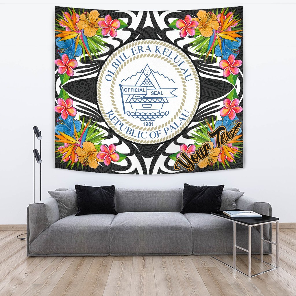 Palau Tapestrys - Custom Personalised Tropical Flowers Style Wall Tapestry - Palau Large 104" x 88" Black - Polynesian Pride