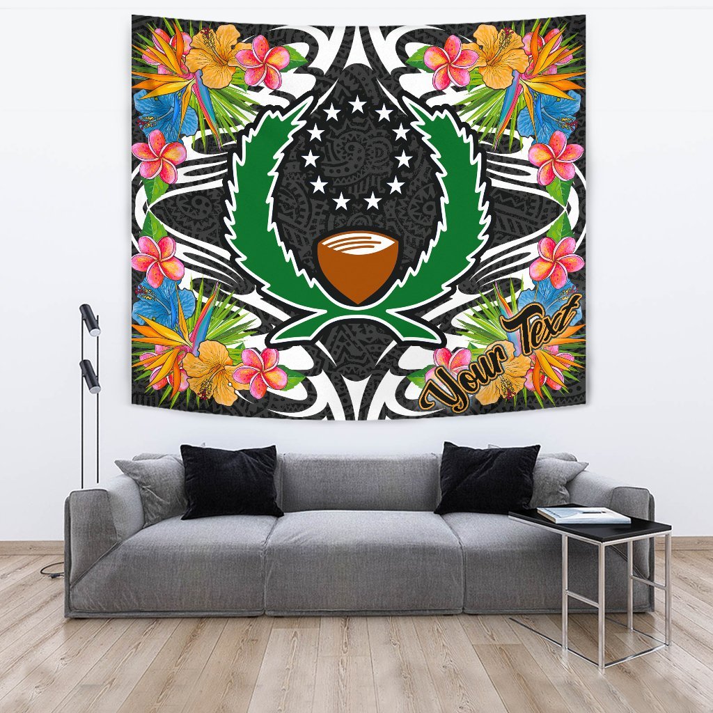 Pohnpei State Tapestrys - Custom Personalised Tropical Flowers Style Wall Tapestry - Pohnpei State Large 104" x 88" Black - Polynesian Pride