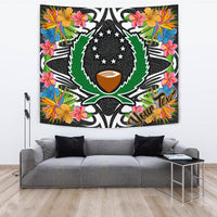Pohnpei State Tapestrys - Custom Personalised Tropical Flowers Style Wall Tapestry - Pohnpei State Large 104" x 88" Black - Polynesian Pride