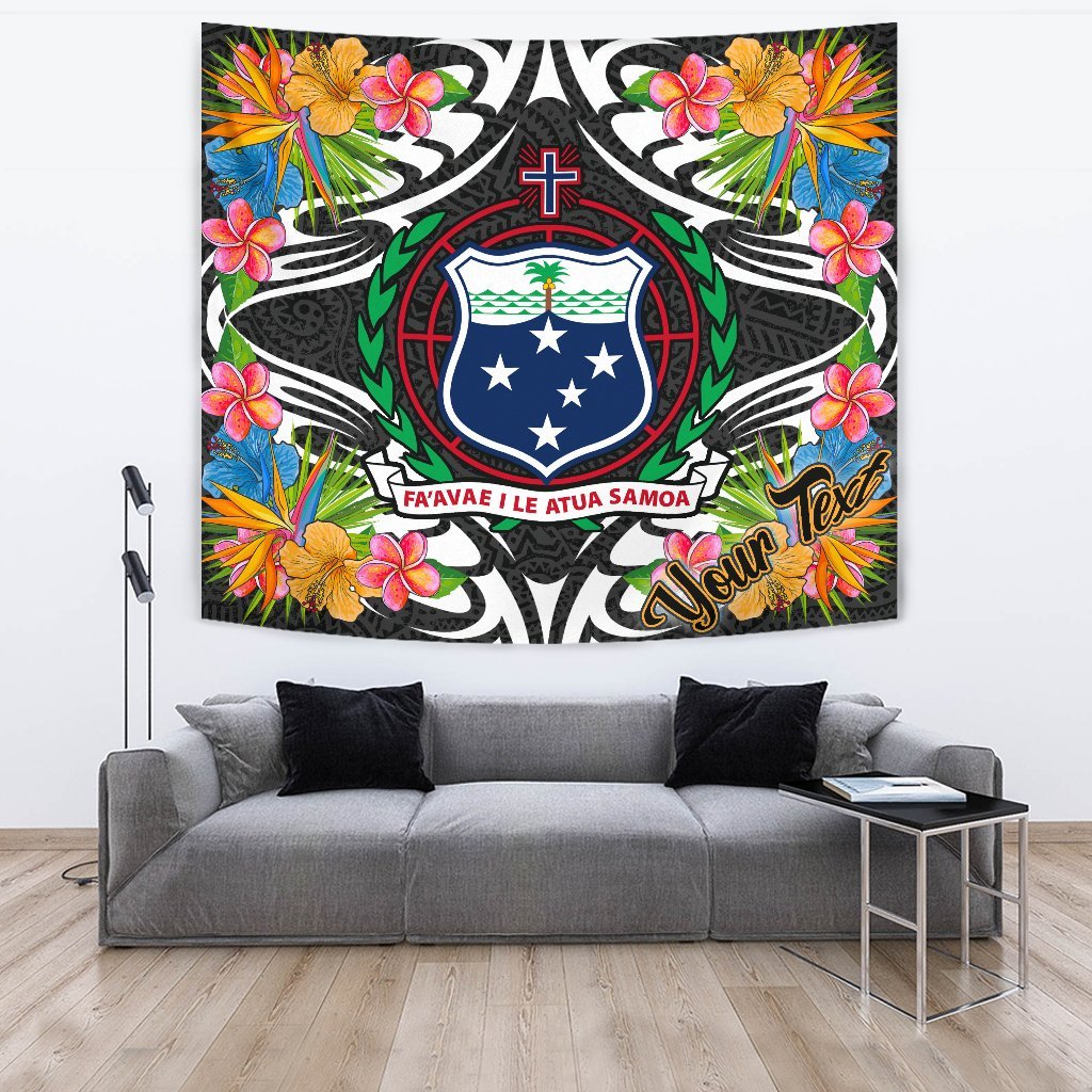 Samoa Tapestrys - Custom Personalised Tropical Flowers Style Wall Tapestry - Samoa Large 104" x 88" Black - Polynesian Pride