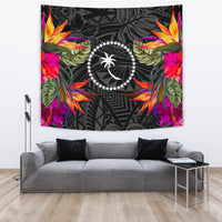 Chuuk Slide Tapestry - Polynesian Hibiscus Pattern Wall Tapestry Large 104" x 88" Black - Polynesian Pride