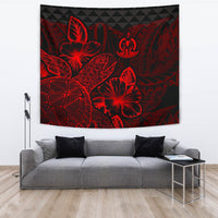 Vanuatu Tapestry - Turtle Hibiscus Pattern Red Wall Tapestry Large 104" x 88" Red - Polynesian Pride