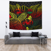 Wallis And Futuna Tapestry - Turtle Hibiscus Pattern Reggae Wall Tapestry Large 104" x 88" Reggae - Polynesian Pride