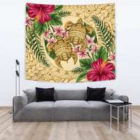 hawaiiTapestry - Turtle Strong Pattern Hibiscus Plumeria AH Wall Tapestry Large 104" x 88" Gold - Polynesian Pride