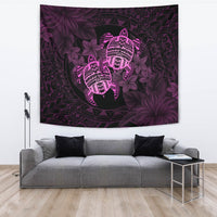 hawaiiTapestry - Turtle Strong Pattern Hibiscus Plumeria Pink AH Wall Tapestry Pink - Polynesian Pride