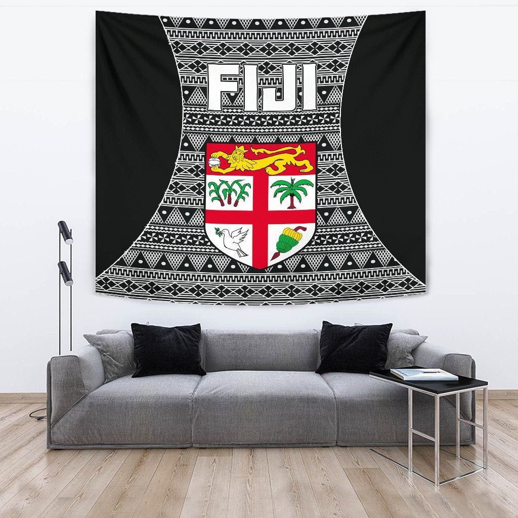 Fiji Tapestry - Tapa Pattern Sport Style One Style Black - Polynesian Pride