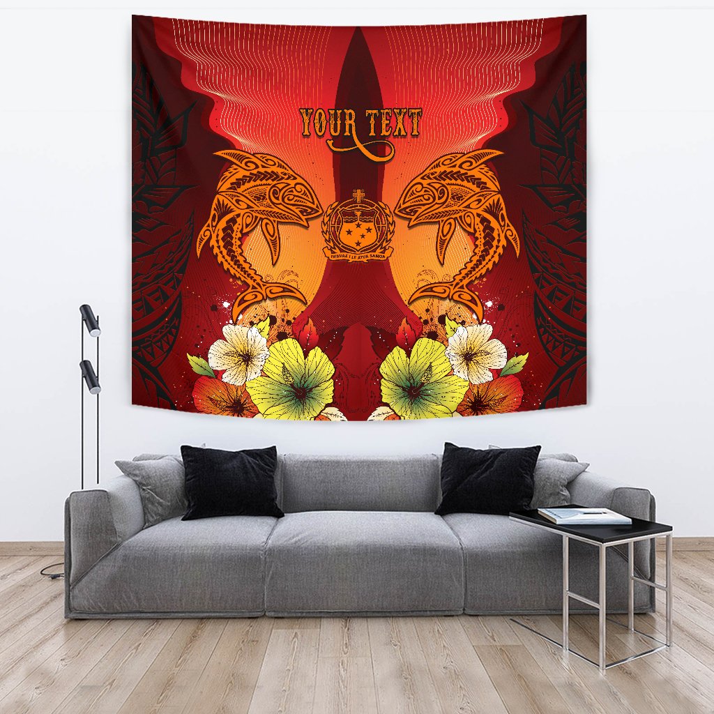 Samoa Custom Personalised Tapestries - Tribal Tuna Fish Wall Tapestry Large 104" x 88" Orange - Polynesian Pride