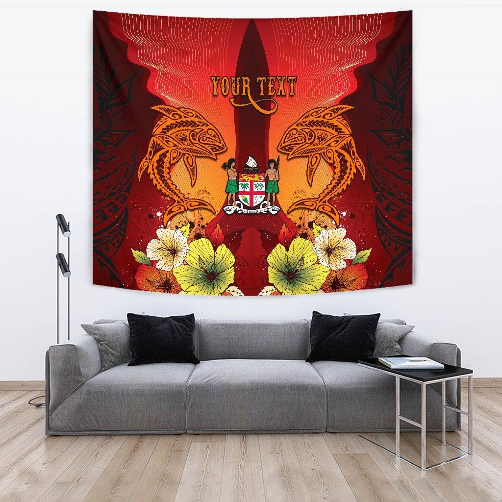 Fiji Custom Personalised Tapestries - Tribal Tuna Fish Wall Tapestry Orange - Polynesian Pride