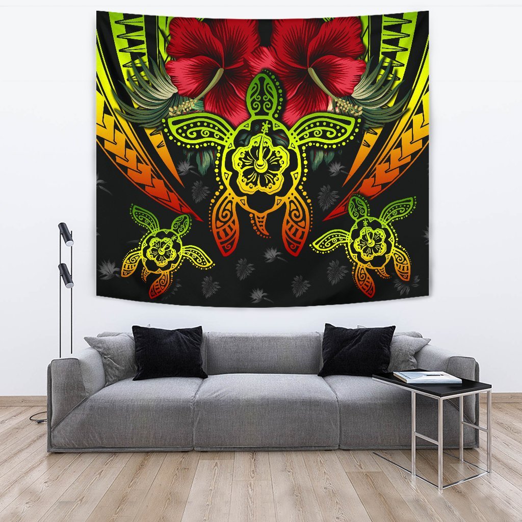 Hawaii Turtle Tropical Polynesian Tapestry - Iris Style - AH Wall Tapestry Reggae - Polynesian Pride