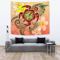 Hawaii Turtle Kanaka Plumeria Hibiscus Tapestry - Kity Style - AH Wall Tapestry 150cm*150cm Orange - Polynesian Pride