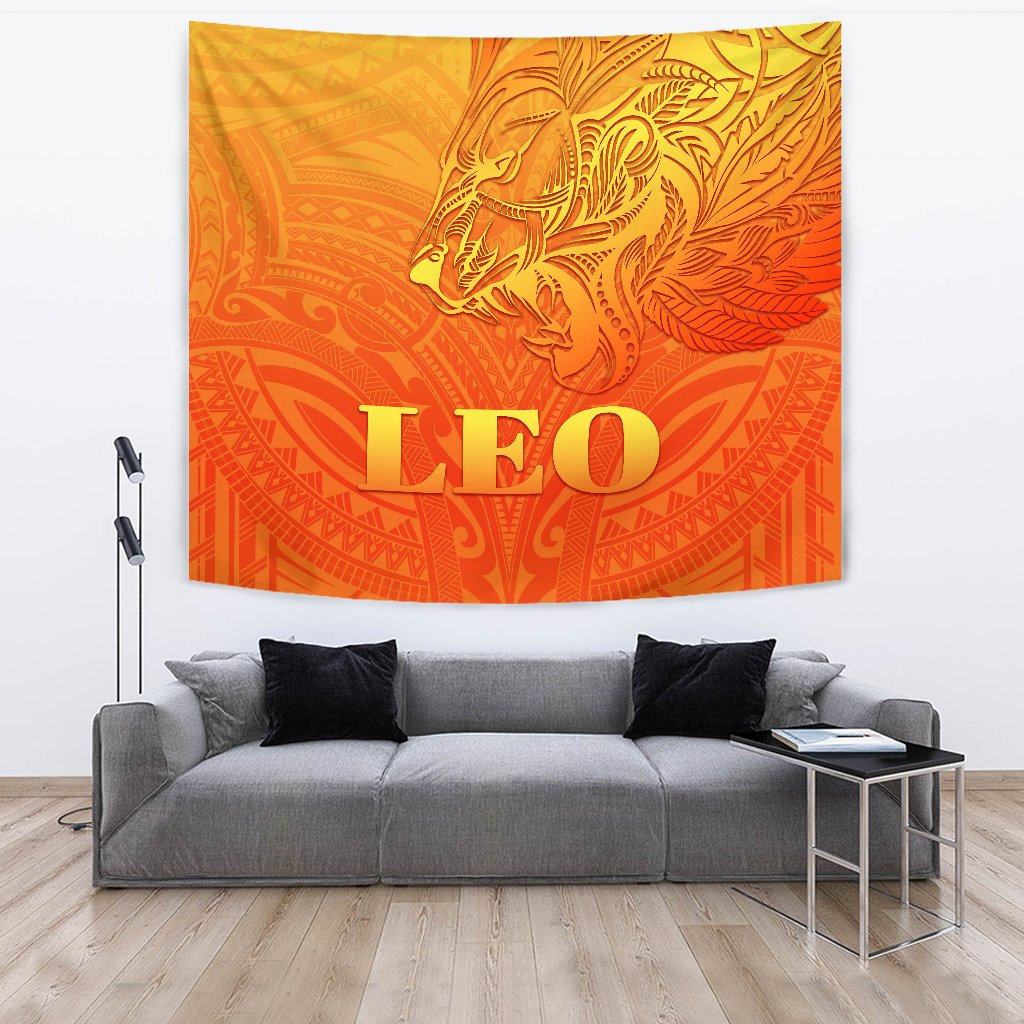 Sun In Leo Zodiac Tapestry Polynesian Tattoo Simple - Orange - Polynesian Pride
