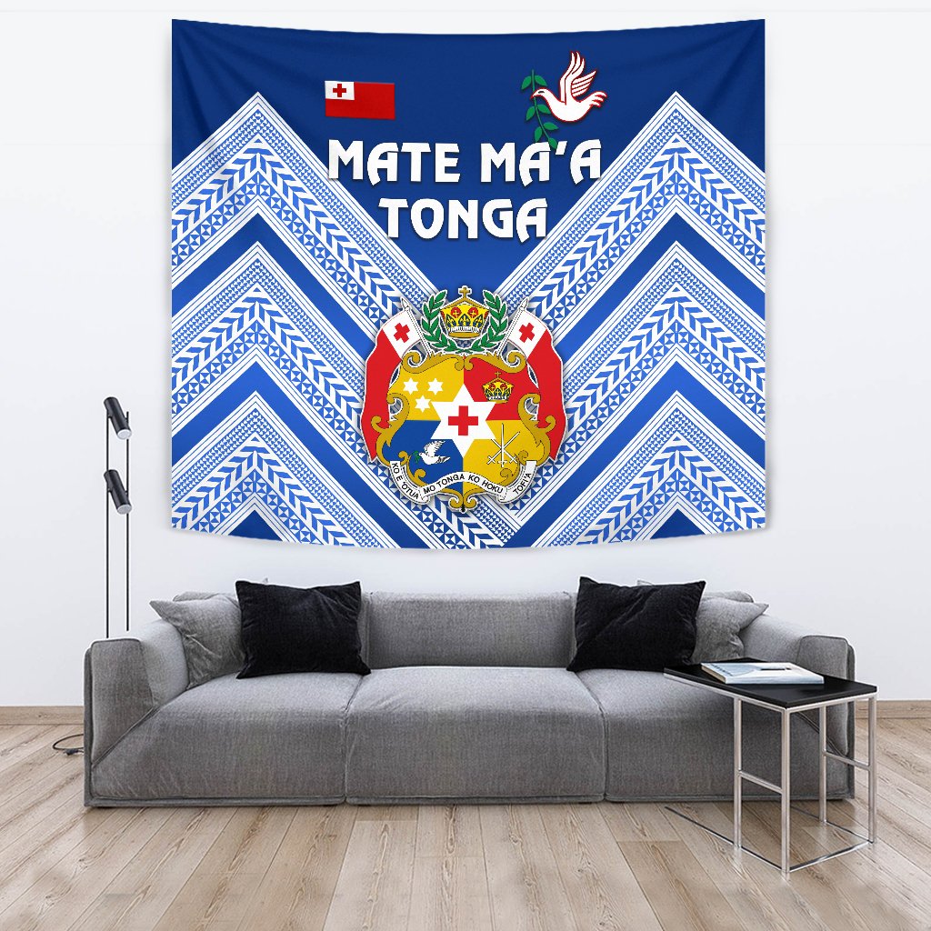 Mate Ma'a Tonga Rugby Tapestry Polynesian Creative Style - Blue Wall Tapestry Large 104" x 88" Blue - Polynesian Pride