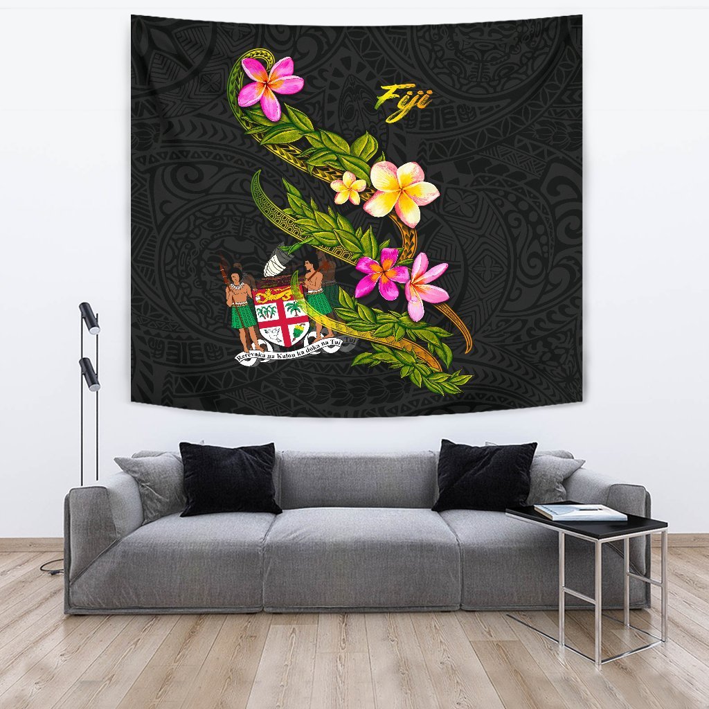 Fiji Polynesian Tapestry - Plumeria Tribal One Style Black - Polynesian Pride