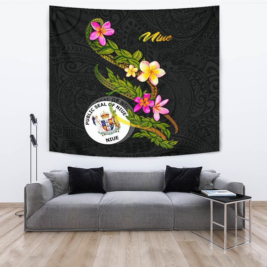 Niue Polynesian Tapestry - Plumeria Tribal One Style Black - Polynesian Pride