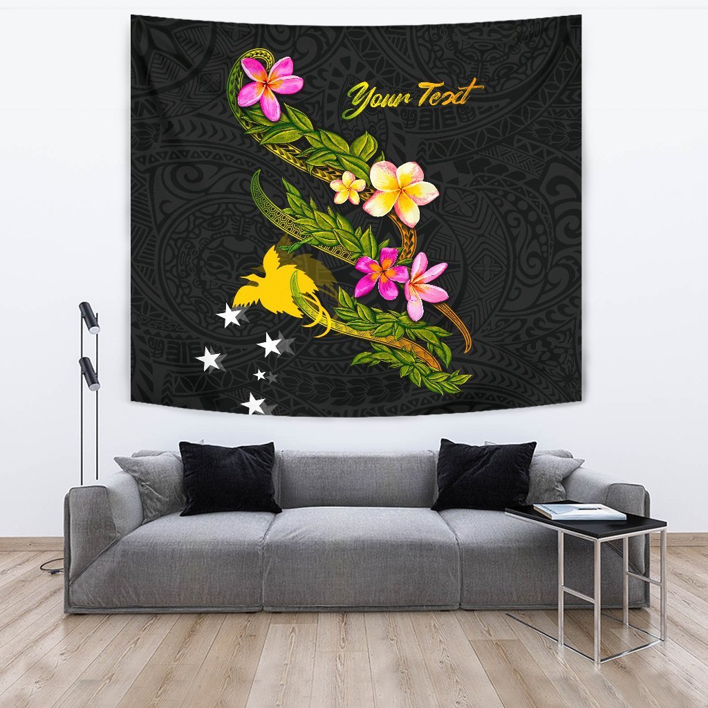 Papua New Guinea Polynesian Custom Personalised Tapestry - Plumeria Tribal One Style Black - Polynesian Pride