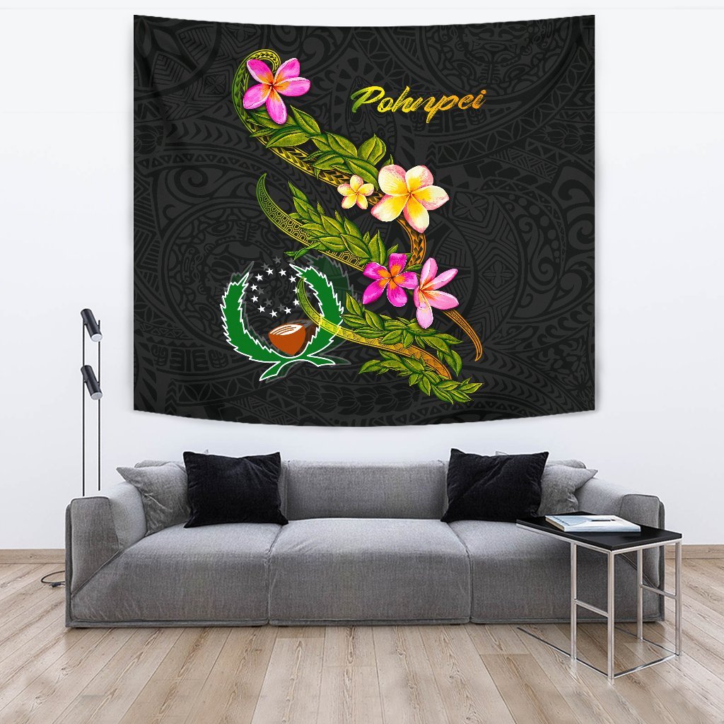 Pohnpei Polynesian Tapestry - Plumeria Tribal One Style Black - Polynesian Pride