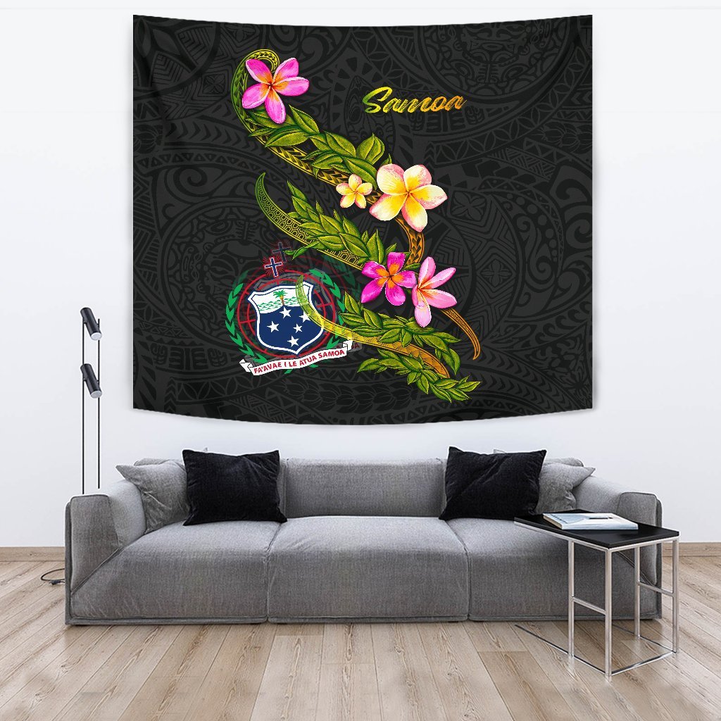 Samoa Polynesian Tapestry - Plumeria Tribal One Style Black - Polynesian Pride