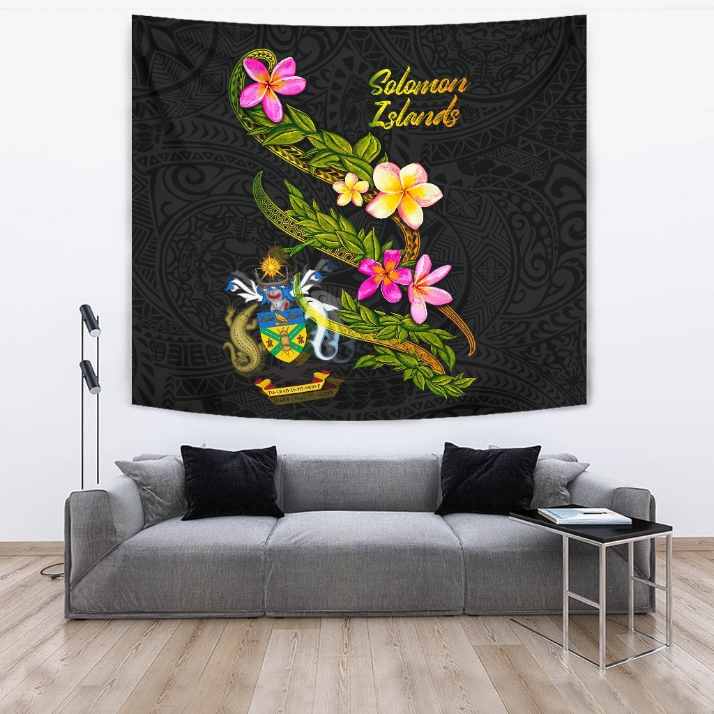 Solomon Islands Polynesian Tapestry - Plumeria Tribal One Style Black - Polynesian Pride