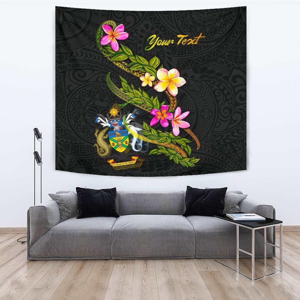 Solomon Islands Polynesian Custom Personalised Tapestry - Plumeria Tribal One Style Black - Polynesian Pride