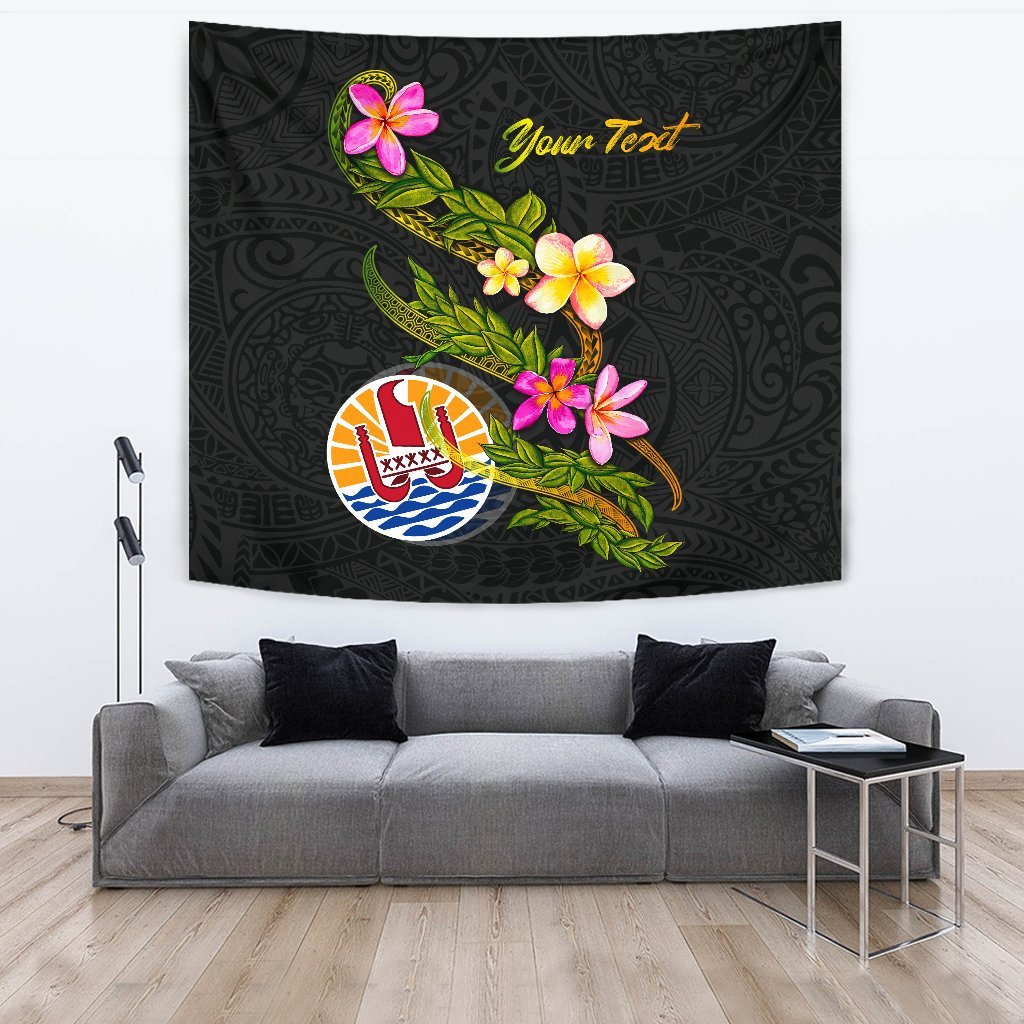 Tahiti Polynesian Custom Personalised Tapestry - Plumeria Tribal One Style Black - Polynesian Pride