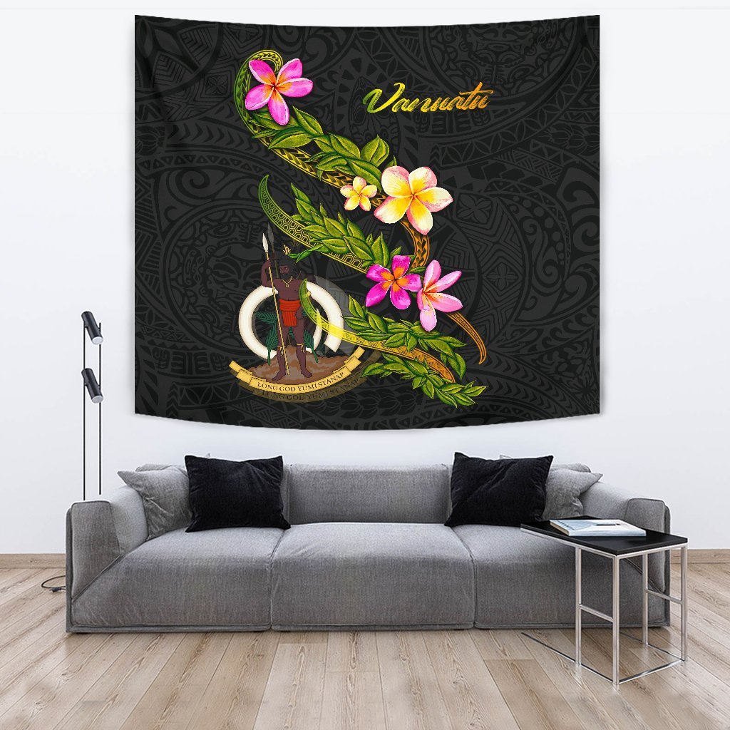 Vanuatu Polynesian Tapestry - Plumeria Tribal One Style Black - Polynesian Pride