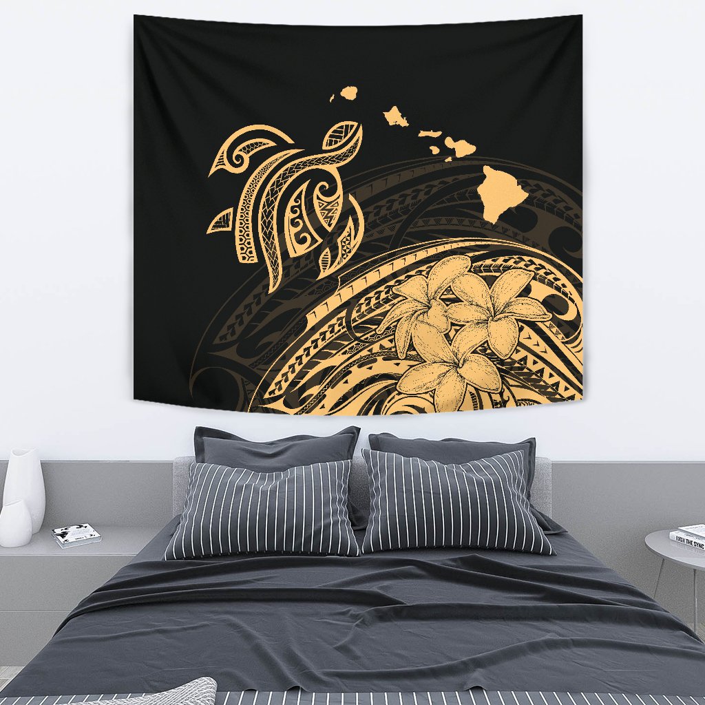 Hawaii Turtle Polynesian Map Plumeria Tapestry - Polynesian Pride