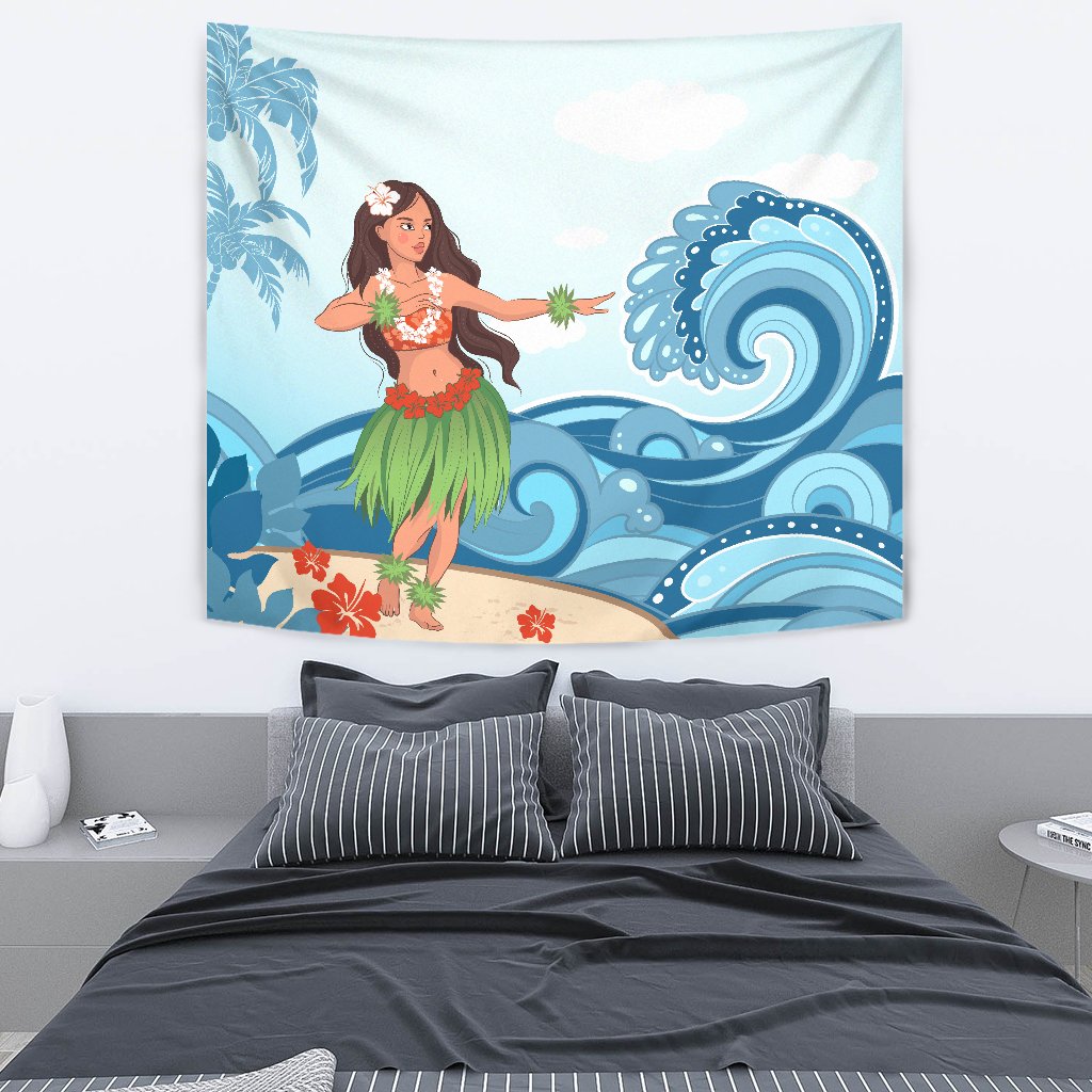 Hula Dance Cartoon Tapestry - Polynesian Pride