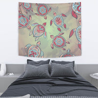 Turtle Colorful Hibiscus Background Tapestry - Polynesian Pride