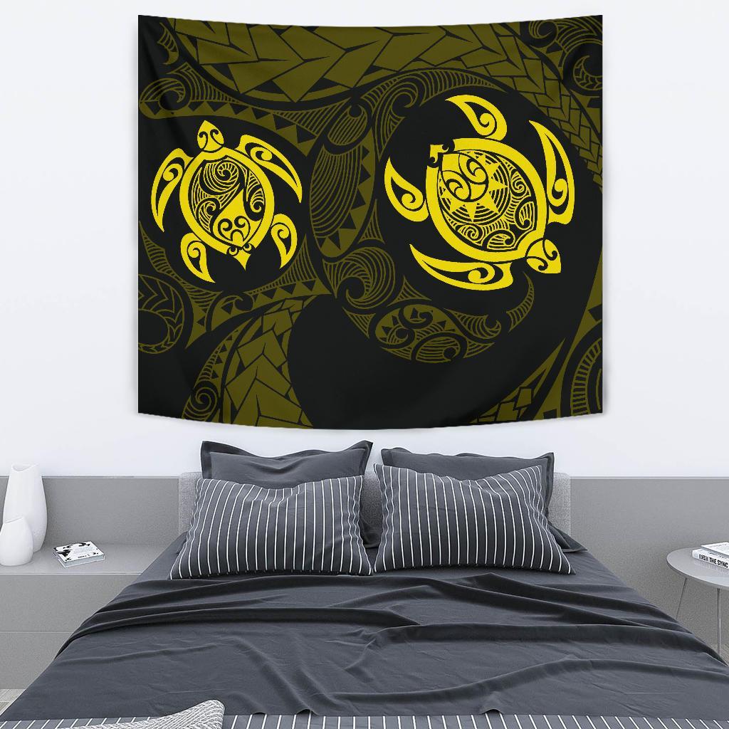 Hawaii Polynesian Turtle Tapestry Yellow Wall Tapestry Medium 80" x 68" Yellow - Polynesian Pride