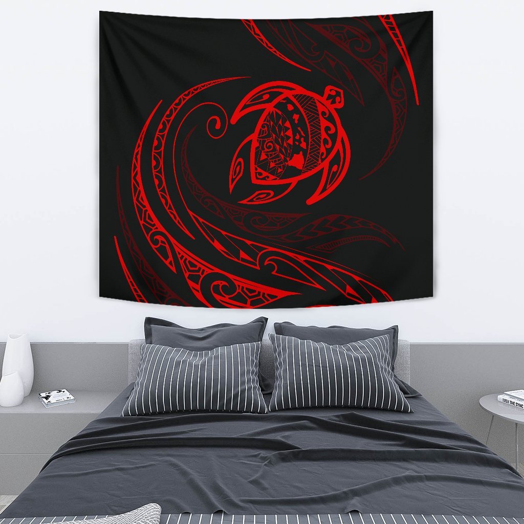 Hawaii Turtle Tapestry - Red - Frida Style Wall Tapestry 130cm*150cm Black - Polynesian Pride