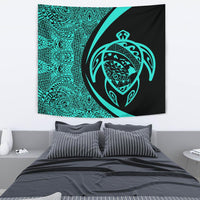 Hawaii Turtle Map Polynesian Tapestry - Turquoise - Circle Style Wall Tapestry Medium 80" x 68" Blue - Polynesian Pride