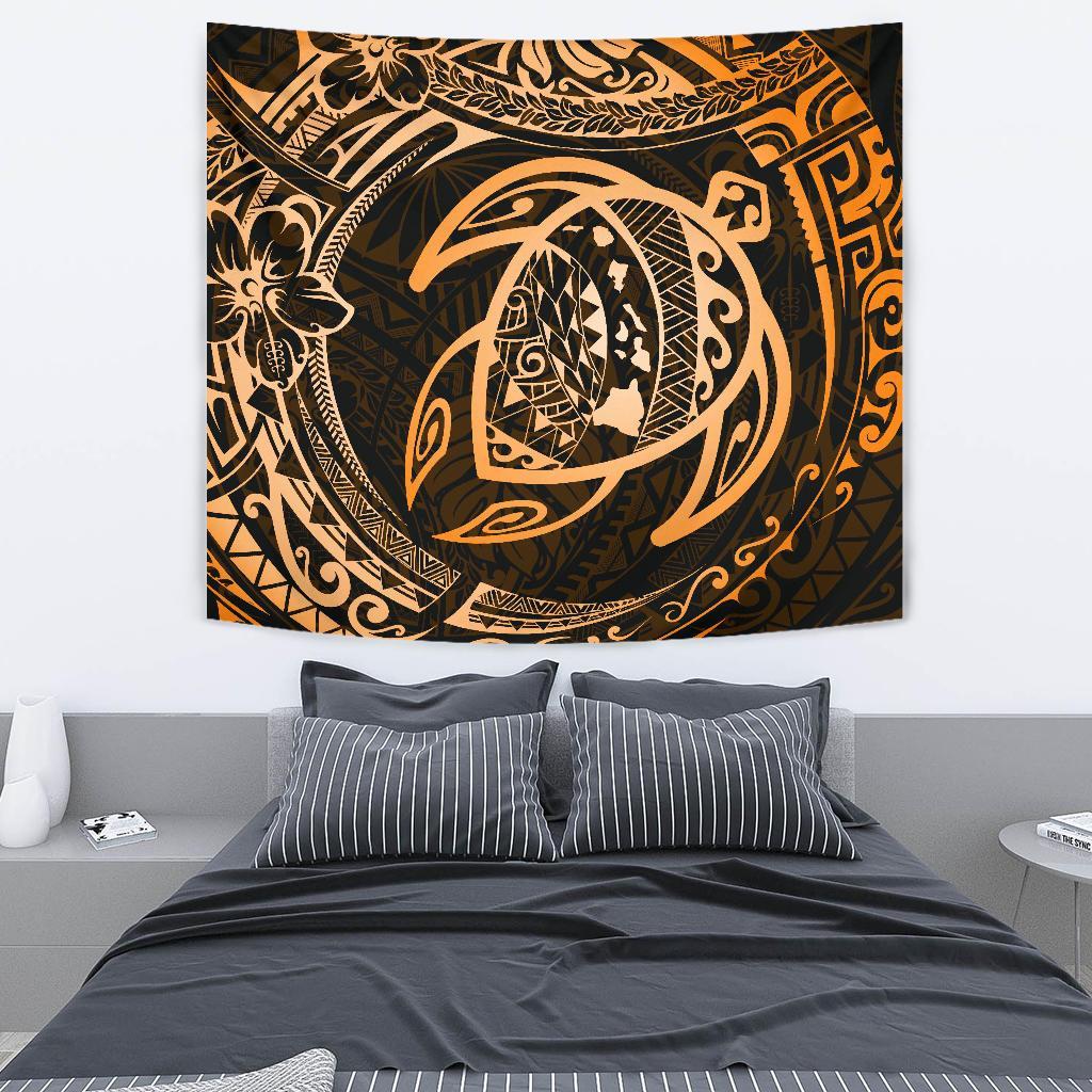 Hawaiian Turtle Polynesian Gold Tapestry Wall Tapestry 130cm*150cm Gold - Polynesian Pride