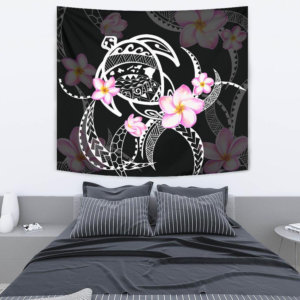 Hawaii Turtle Swim Poly Tapestry Wall Tapestry Medium 80" x 68" Black - Polynesian Pride