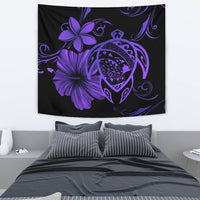 Hawaii Turtle Map Hibiscus Plumeria Poly Tapestry - Purple Wall Tapestry 130cm*150cm Purple - Polynesian Pride