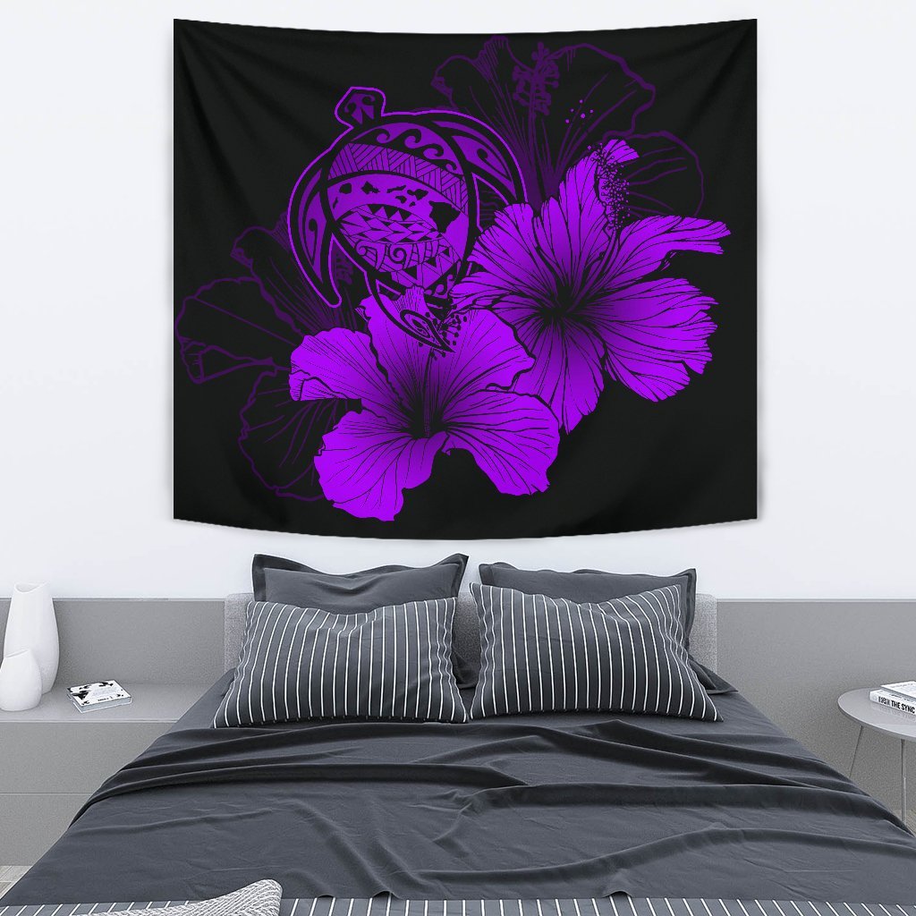 Hawaii Hibiscus Tapestry - Turtle Map - Purple Wall Tapestry 130cm*150cm Purple - Polynesian Pride