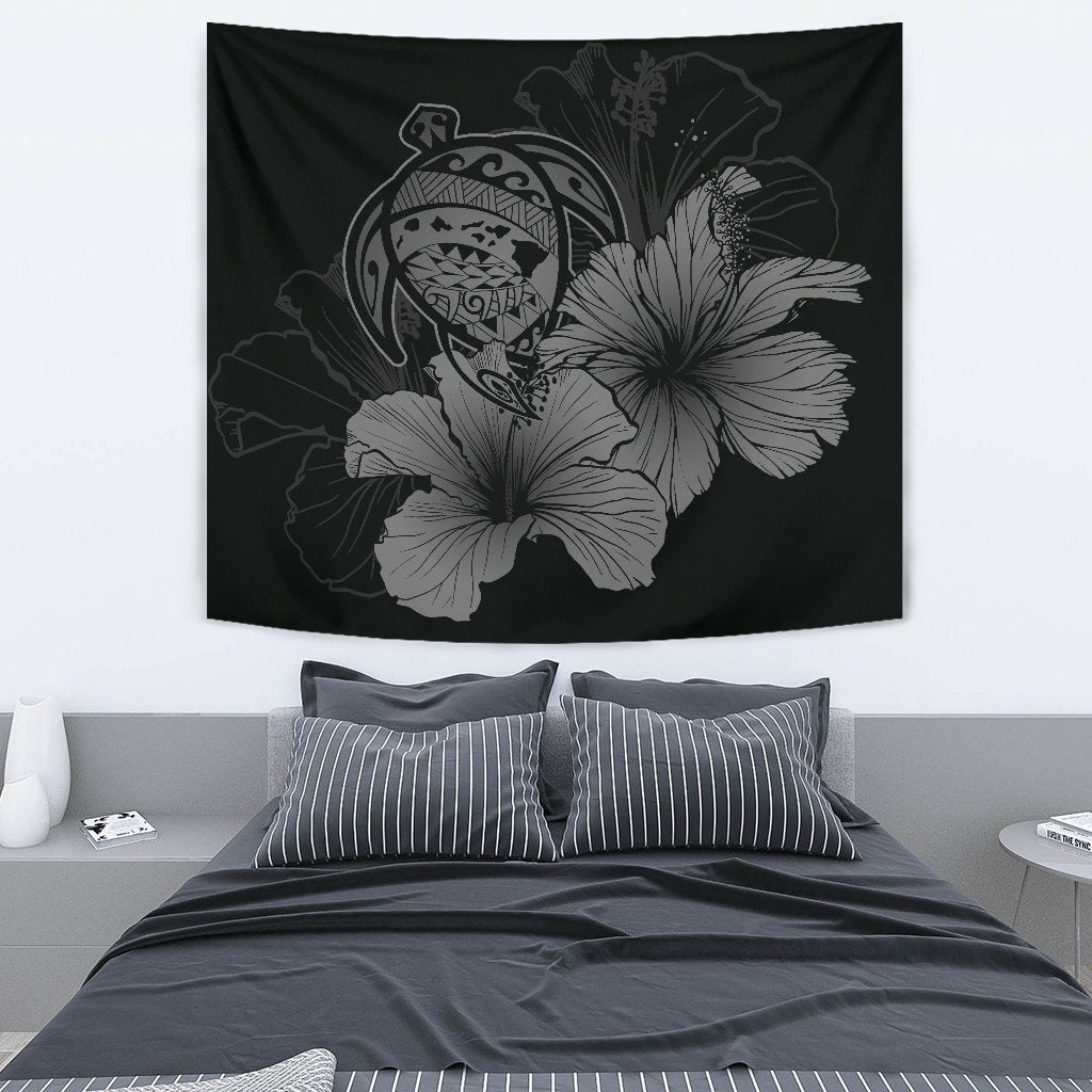 Hawaii Hibiscus Tapestry - Turtle Map - Gray Wall Tapestry 130cm*150cm Gray - Polynesian Pride