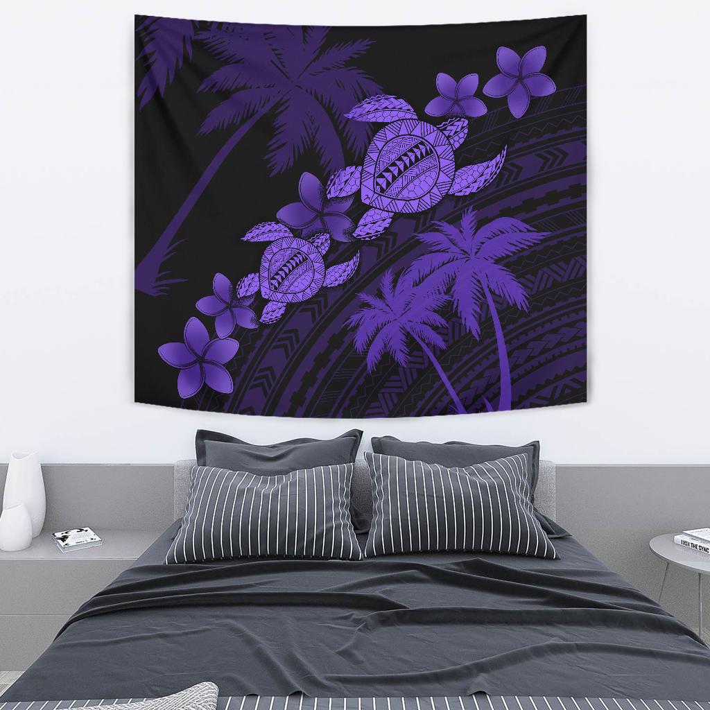 Hawaii Turtle Plumeria Coconut Tree Polynesian Tapestry - Purple Wall Tapestry Purple - Polynesian Pride