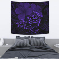 Hawaii Turtle Ohana Hibiscus Poly Tapestry - Purple Wall Tapestry Medium 80" x 68" Purple - Polynesian Pride