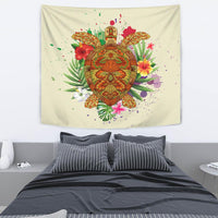 Hawaii Turtle Life Hibiscus Design Tapestry Wall Tapestry 130cm*150cm Beige - Polynesian Pride