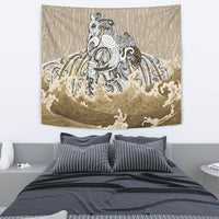Maori Manaia The Blue Sea Tapestry, Golden Wall Tapestry Medium 80" x 68" Golden - Polynesian Pride
