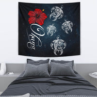 Hawaii Ohana Turtle Hibiscus Galaxy Tapestry Wall Tapestry Medium 80" x 68" Black - Polynesian Pride