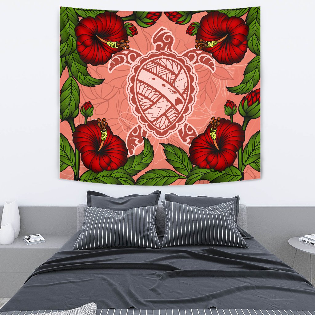 Hawaii Turtle Hibiscus Pink Tapestry - Fide Style Wall Tapestry 130cm*150cm Pink - Polynesian Pride